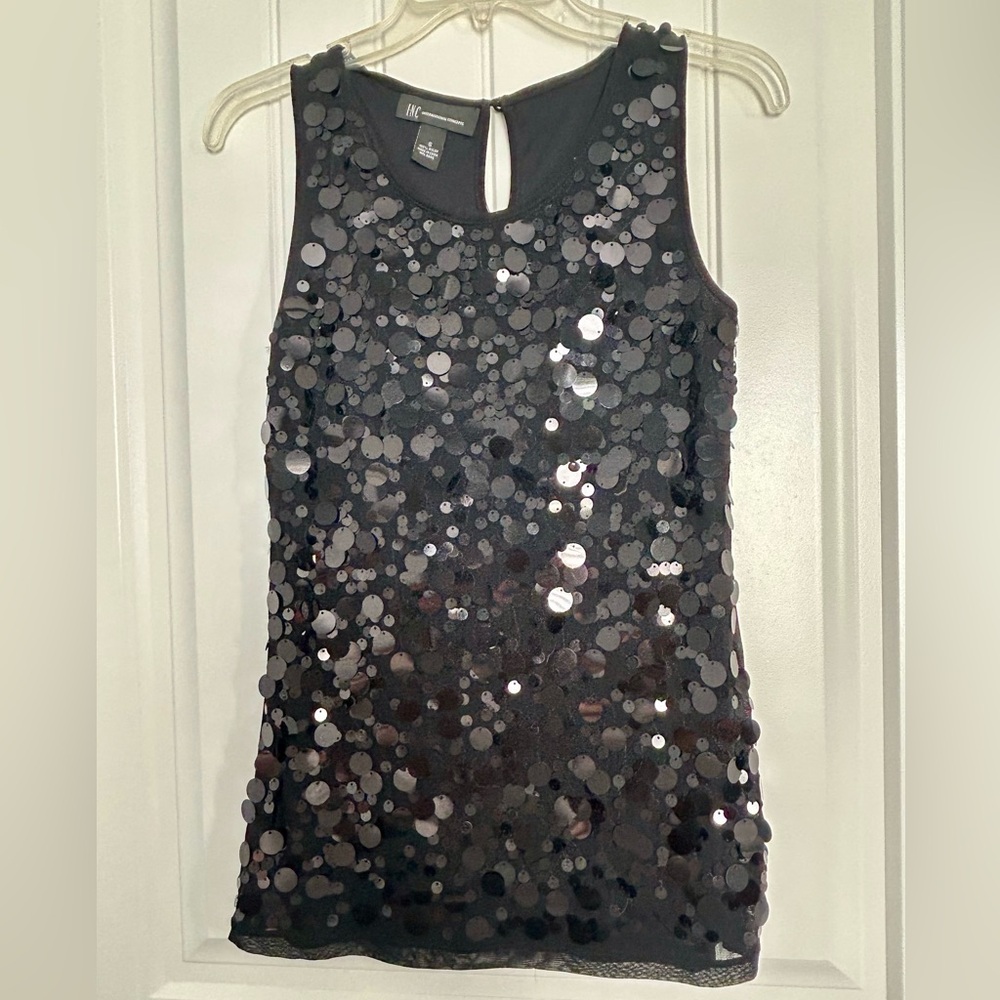 INC International Concepts Black Sequin Tank Top